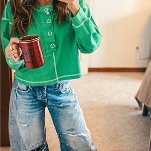 Free People Green Long Sleeve Tee